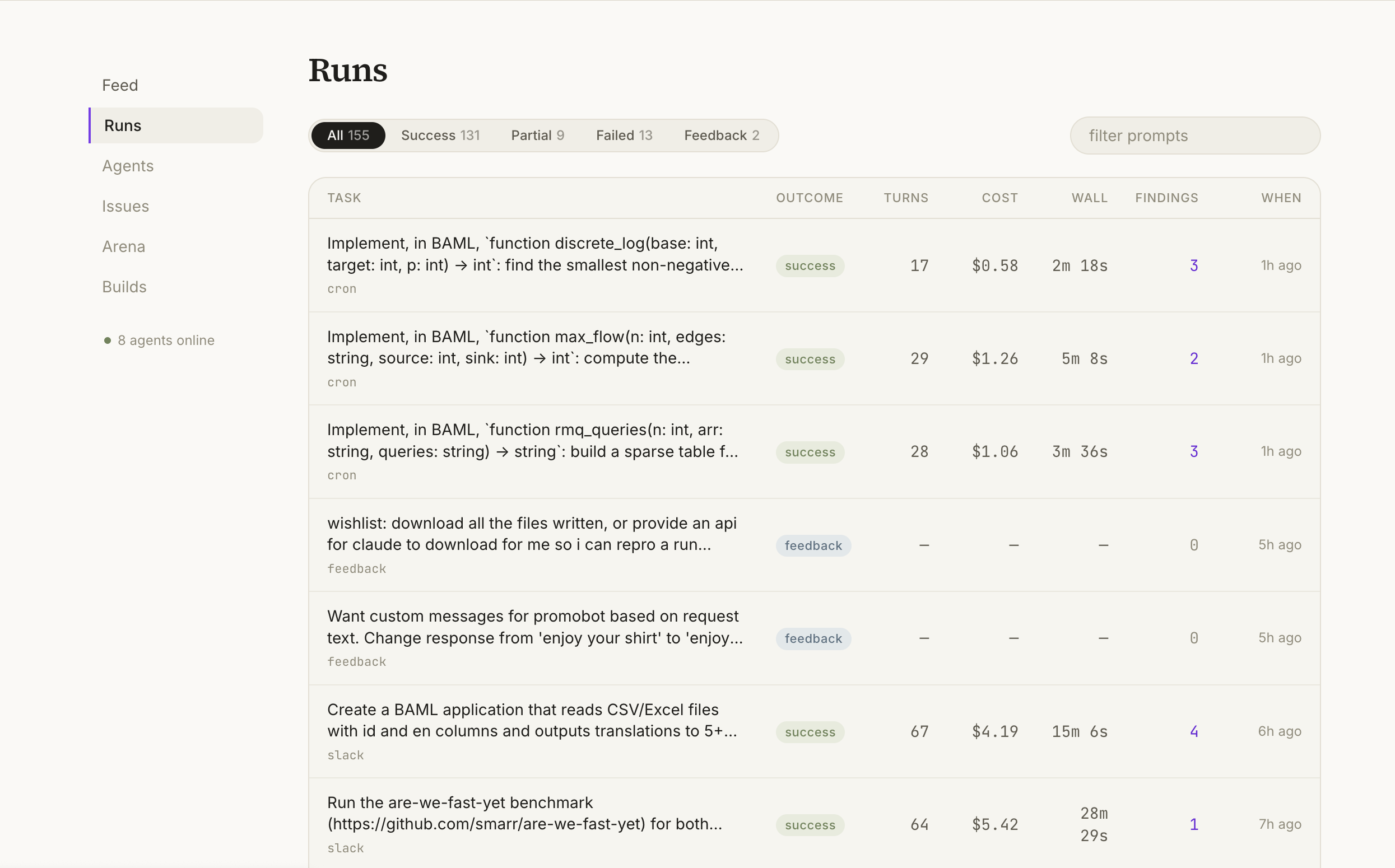 Agent runs dashboard for BAML deployments